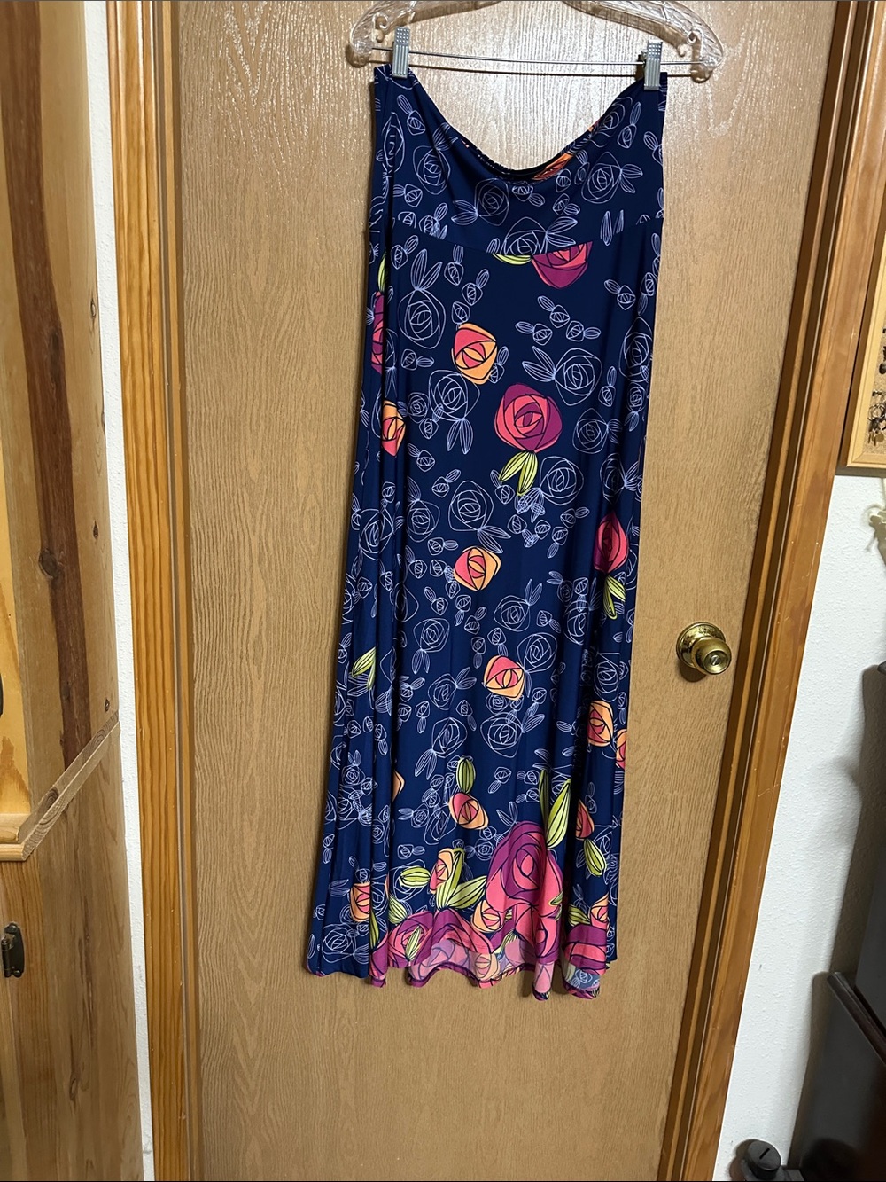 LuLaRoe Navy Maxi Skirt with Pink and Orange flowers